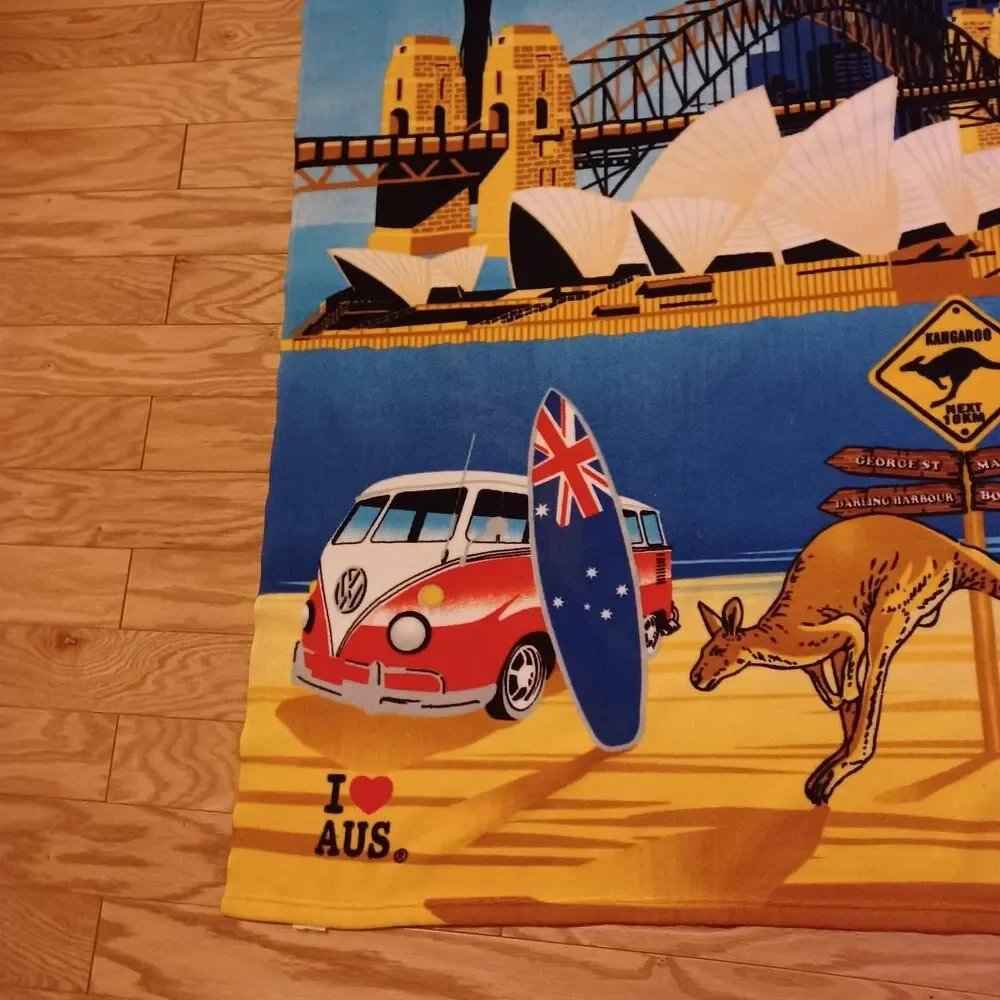 Sydney Australia Souvenir Beach Towel Kangaroo Surf VW Bus Opera House 34x60